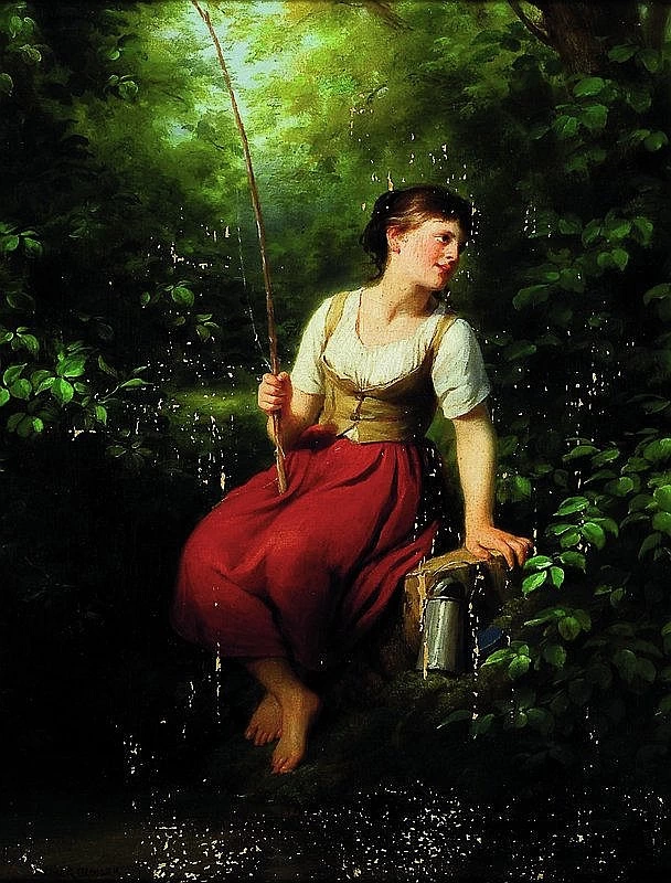 Ragazza sulla riva del ruscello